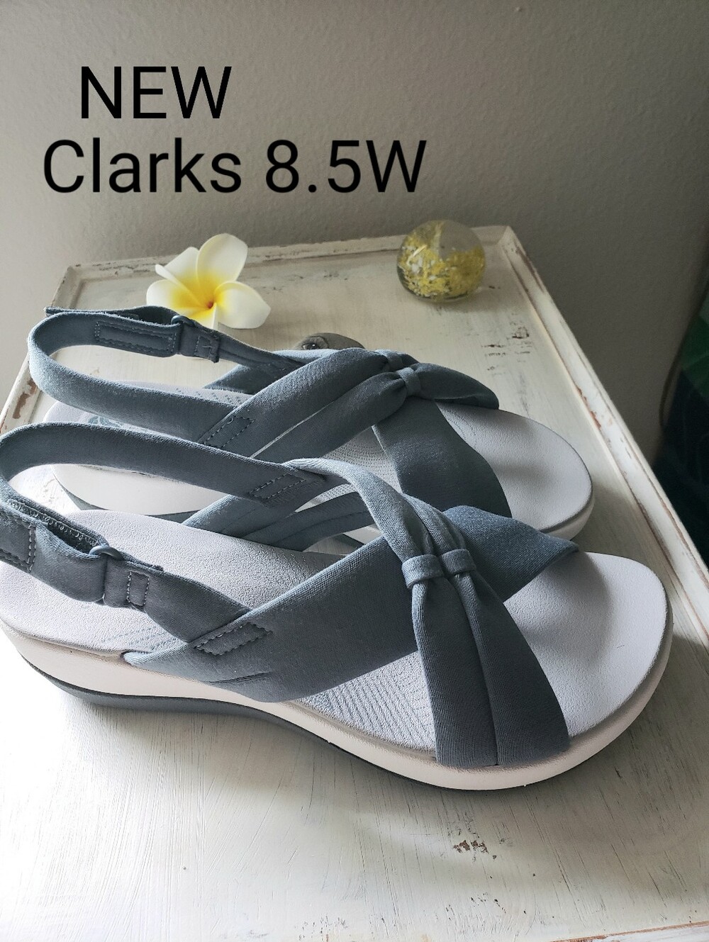 NIB Clarks Cloudsteppers Arla Belle Slingback Sandals Blue Grey 8.5W